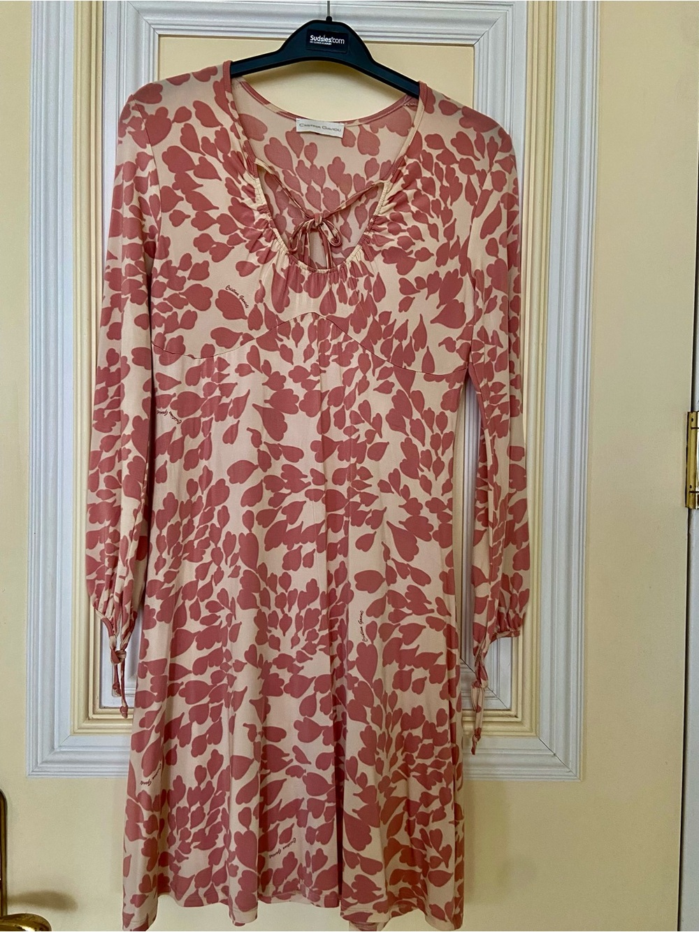 Christina Gavioli Made in Italy Pink Floral Tie-Neck Long Sleeve Dress Size S-M